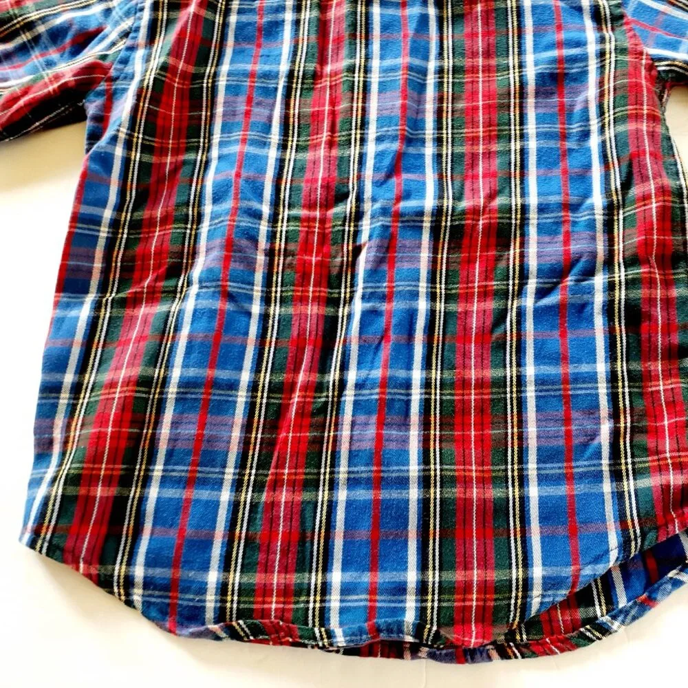 Wrangler Boys Shirt Button Down Blue Red Green Long Sleeve Plaid 6-7